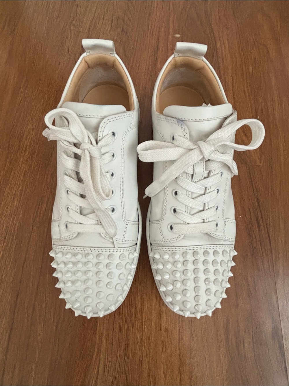 Christian Louboutin White Spiked Low Top Sneakers Size 40
